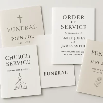 Stapled-booklets-wedding-funeral-order-of-service.