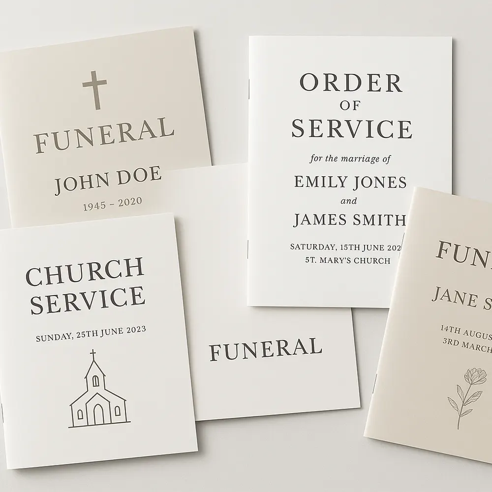 Stapled-booklets-wedding-funeral-order-of-service.