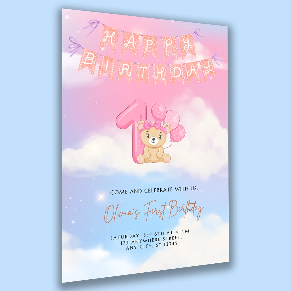 Cute teddy bear birthday invitations