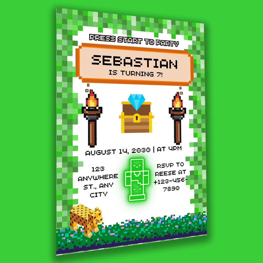 Minecraft Block Game birthday invitation