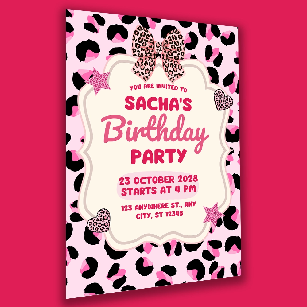 Pink Leopard print birthday invitation