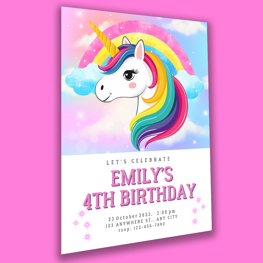 Girls Unicorn birthday invitation